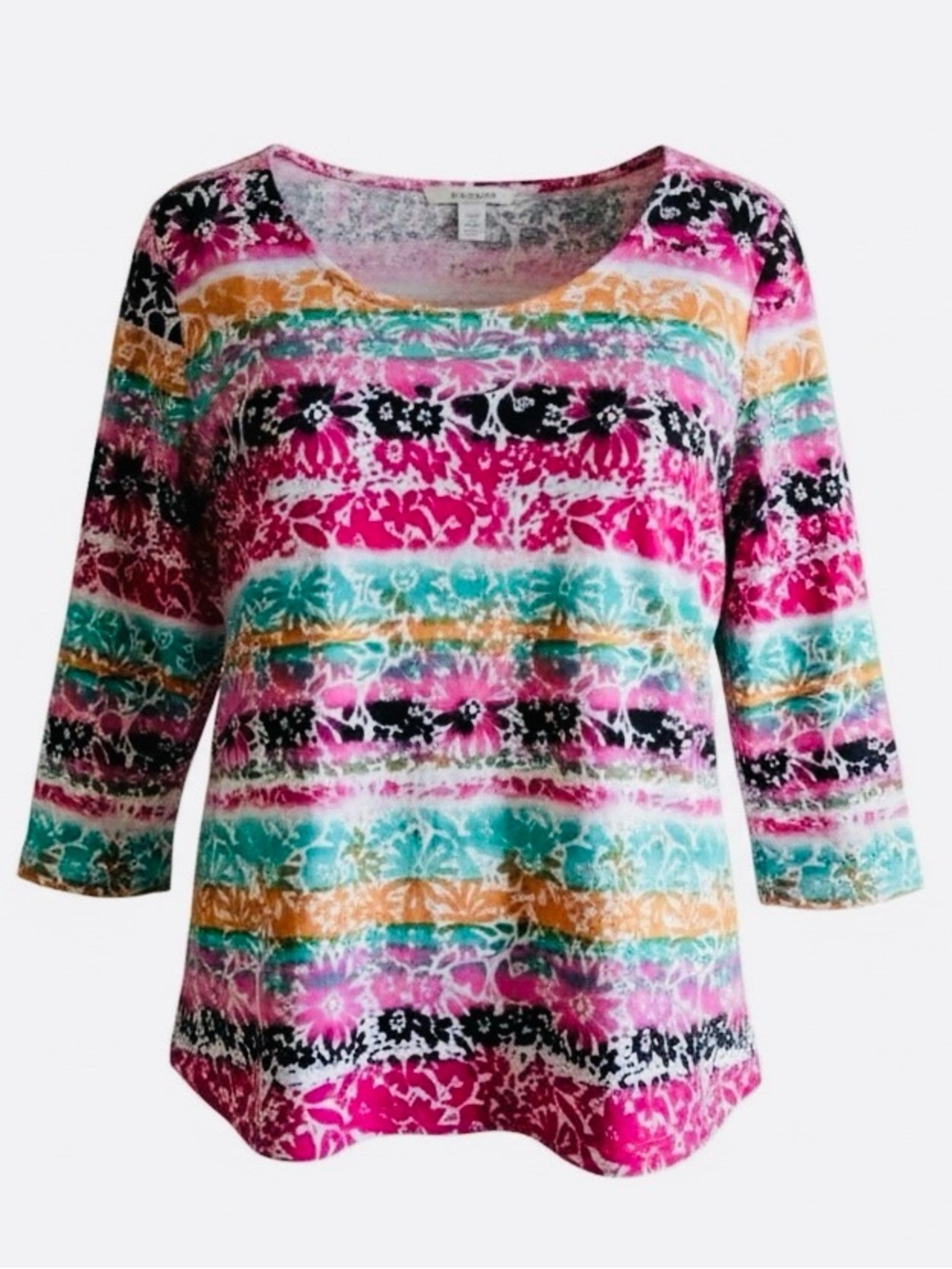 Ruby Rd. Floral Watercolor Stripe Print Knit Top, 1X NWT